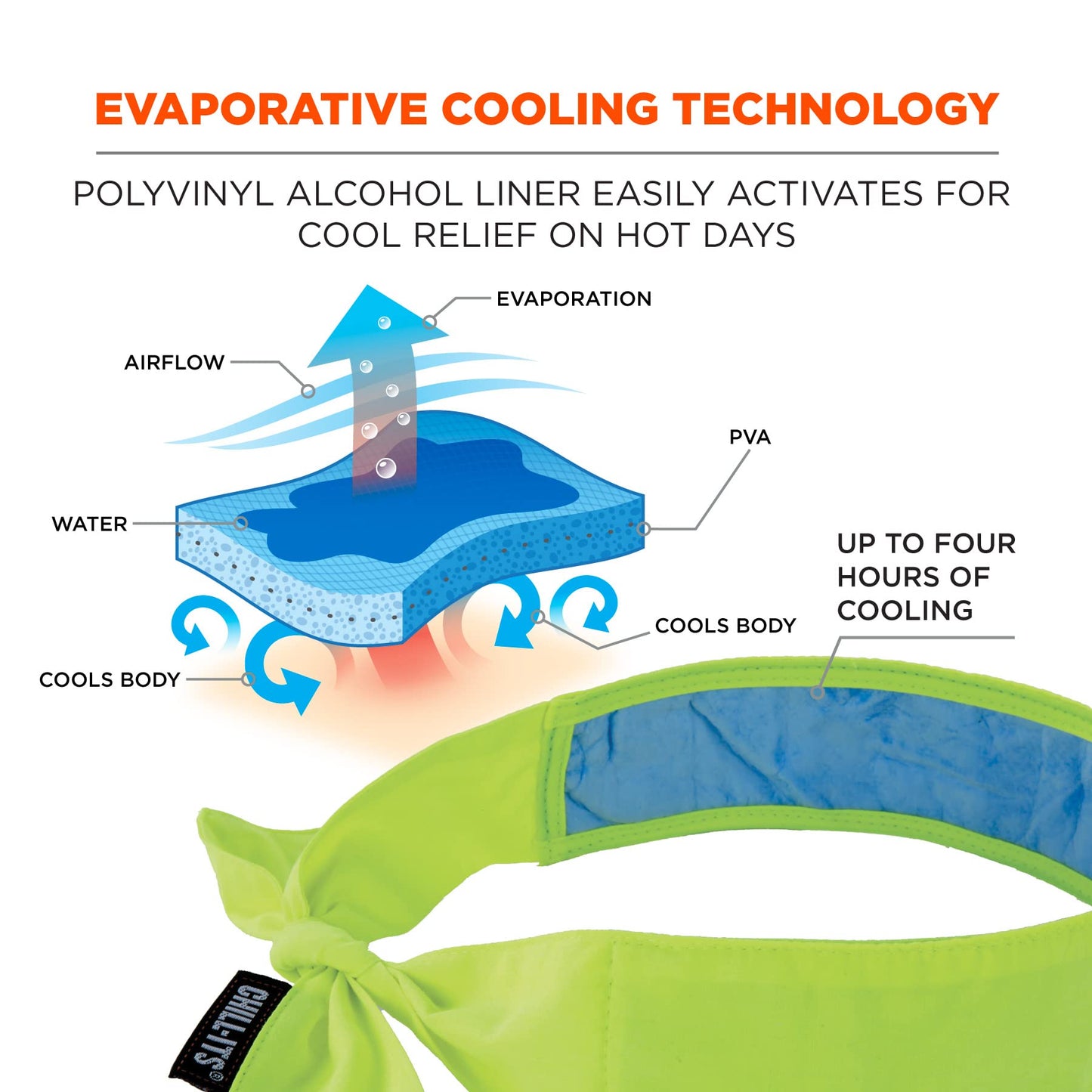 Ergodyne Chill Its 6700CT Cooling Bandana, Lined with Evaporative PVA Material for Fast Cooling Relief, Tie Closure