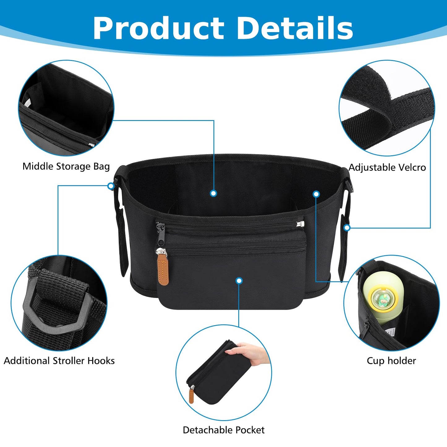 Accmor Universal Stroller Organizer with Detachable Phone Bag, Stroller Bag Caddy Organizer Stroller Accessories for Uppababy, Baby Jogger, Nuna, Doona, Britax Strollers