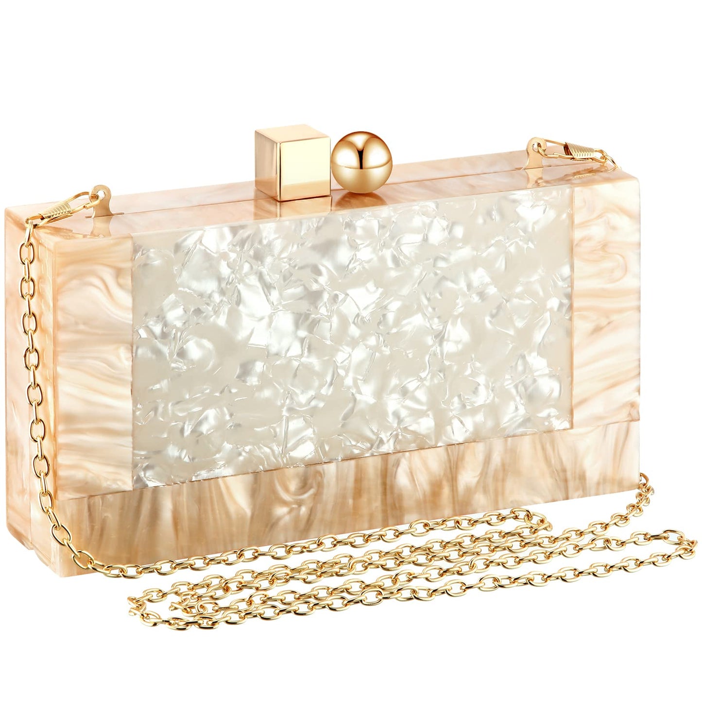 Shinymoon Women Acrylic Clutch Purse Acrylic Evening Clutch Bag Glitter Marble Purse Handbag Chain Shoulder Crossbody Box Bags for Wedding Cocktail Party Prom