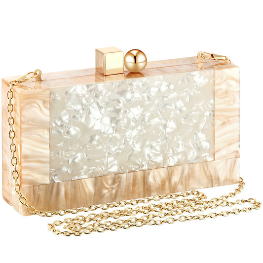 Shinymoon Women Acrylic Clutch Purse Acrylic Evening Clutch Bag Glitter Marble Purse Handbag Chain Shoulder Crossbody Box Bags for Wedding Cocktail Party Prom