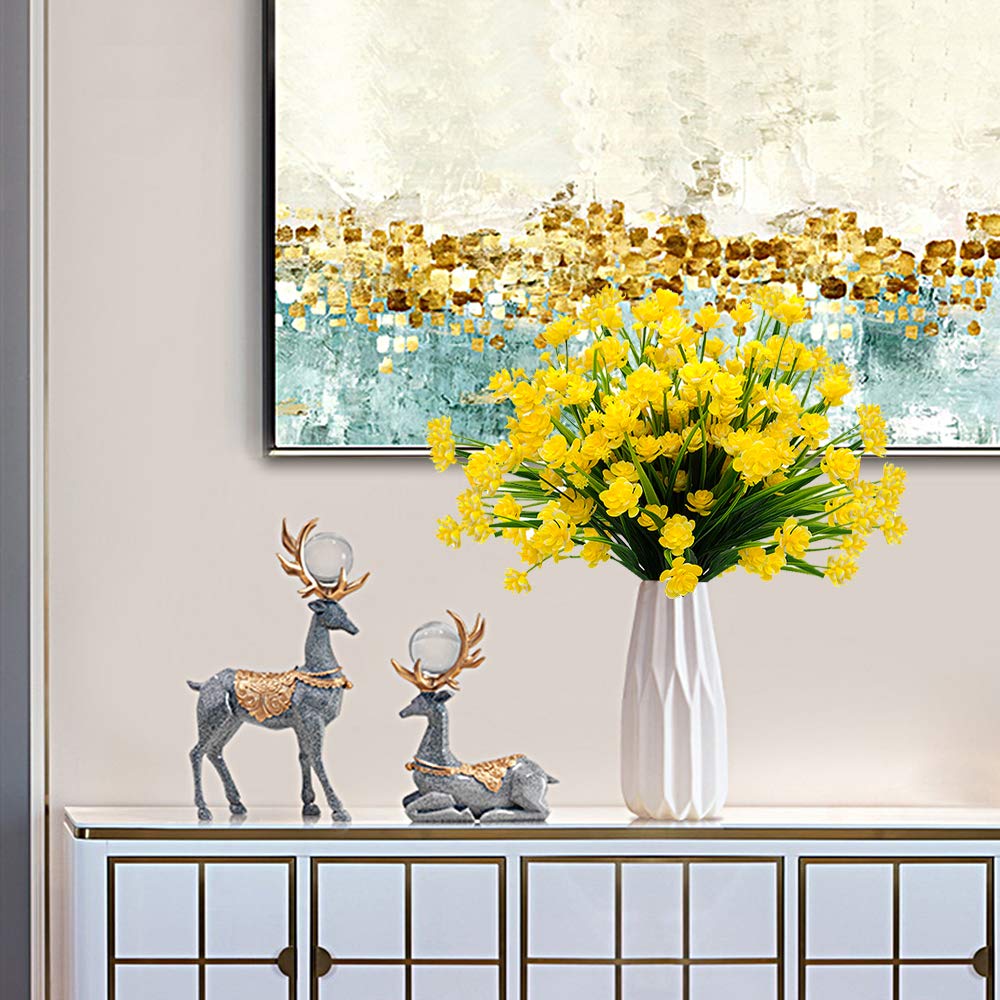 Grunyia Artificial Flowers, 20 Bundles Outdoor Fake Flowers for Decoration UV Resistant Faux Plastic Plants Garden Porch Window Box Décor (Yellow)