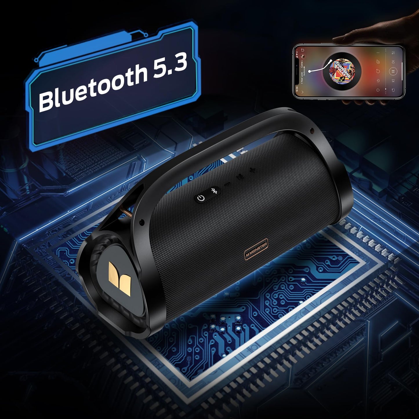 Monster Adventurer Max Portable Bluetooth Speaker, IPX7 Waterproof Wireless Speaker with Double Subwoofer Rich Bass, 100W Stereo Loud Sound with 24H Playtime for Outdoor, Beach, Gold