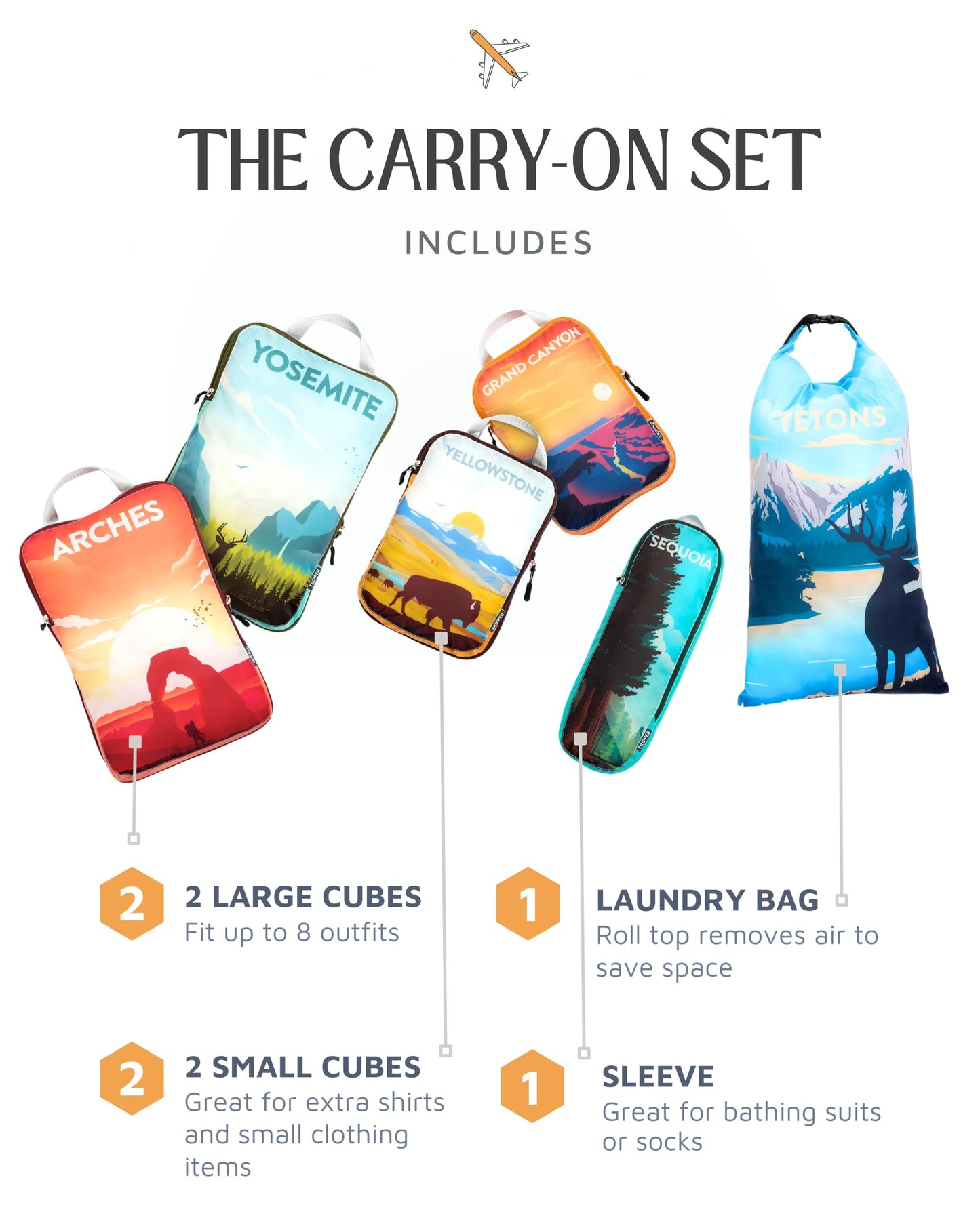 Compression Packing Cubes 6 Piece Set for Travel - Lightweight, Durable Clothes Organizer for Carry-On Luggage and Backpacks by TRIPPED Travel Gear (National Park)