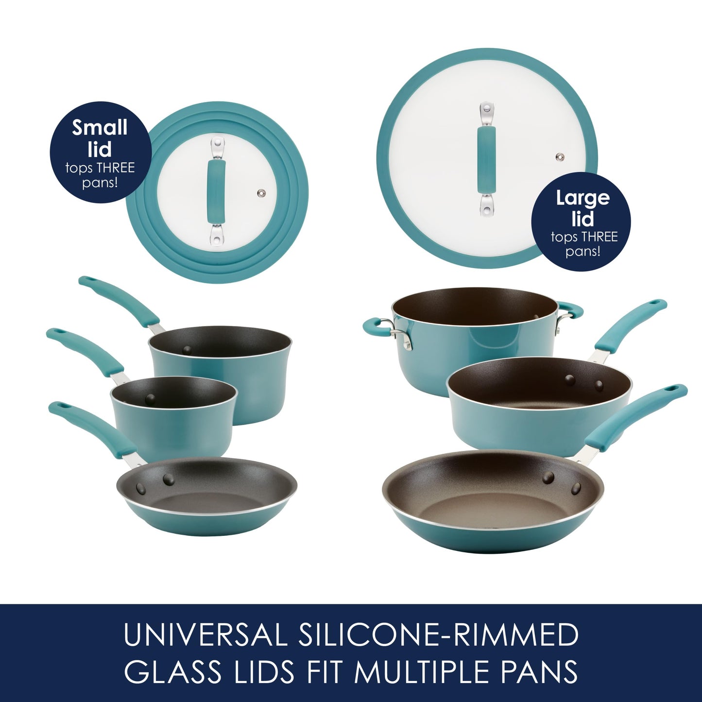 Rachael Ray Cook + Create Nonstick Cookware/Pots and Pan Set, 10 Piece, Agave Blue