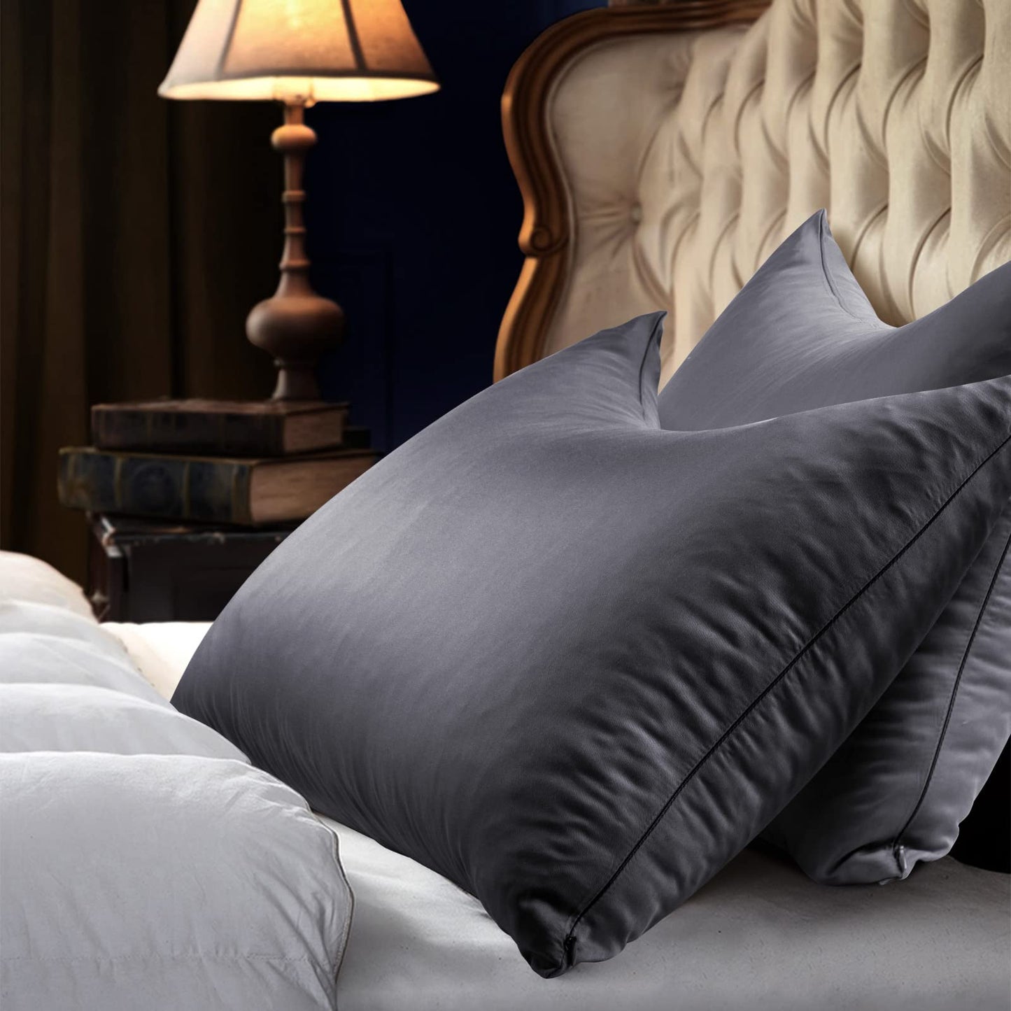 Cooling Side Sleeper Pillow Cases - Curved Rayon Derived from Bamboo Pillowcase Cover- Breathable Silky Soft Pillowcase for Hot Sleepers Hair and Skin, Queen Size 1 Piece, 20 * 30 Inches Dark Grey