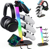 Gaming Headphones Stand with Charging Station, RGB Headset Stand with 10 Light Modes, 4 Controller Holder with 1 USB & 2 Type-C Charging Ports - Earphone Hook for PC Desktop Gamer Accessories Storage