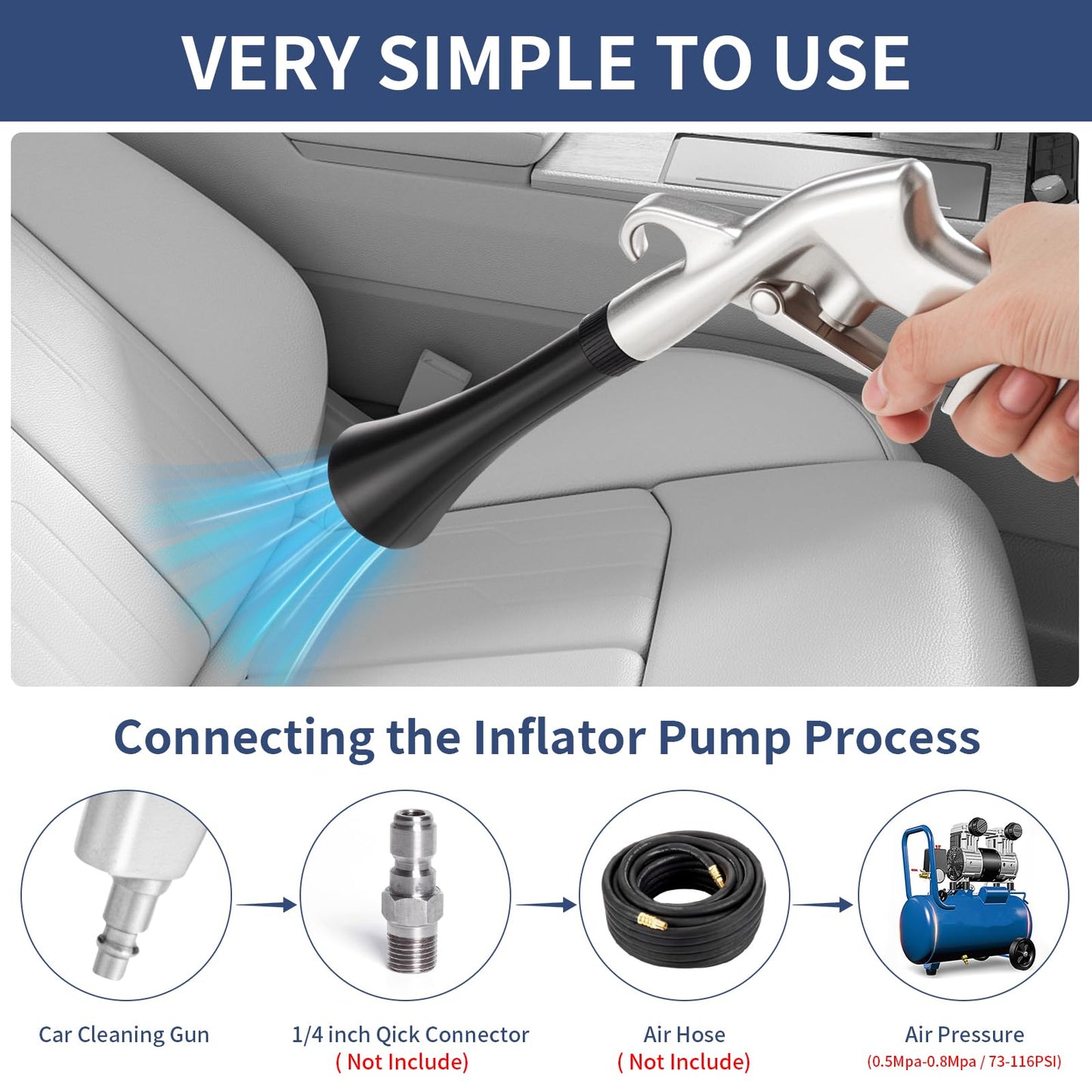 CPProDilig Detailing Tornado Air Car Cleaning Gun, Car Tools Adjustable Air Blower Gun, High Pressure Air Nozzle Blower Gun Works with Air Compressor