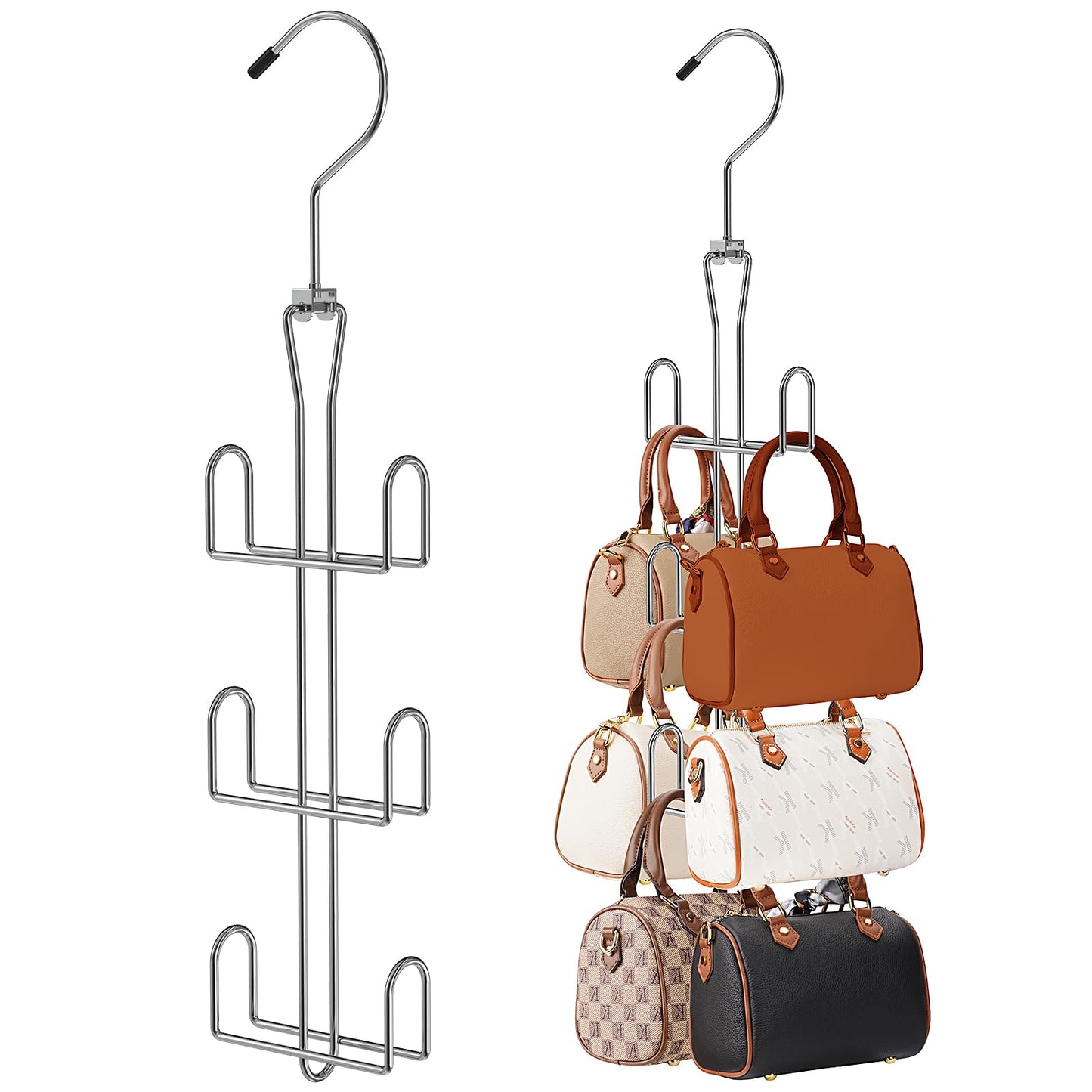 Ulimart Purse Hanger 2 Pack,Purse Organizer for Closet,Rotatable Metal Bag Organizer,Purse Holder for Handbags,Belts,Scarves,Tote,Baseball Hats,Backpacks(Silver)