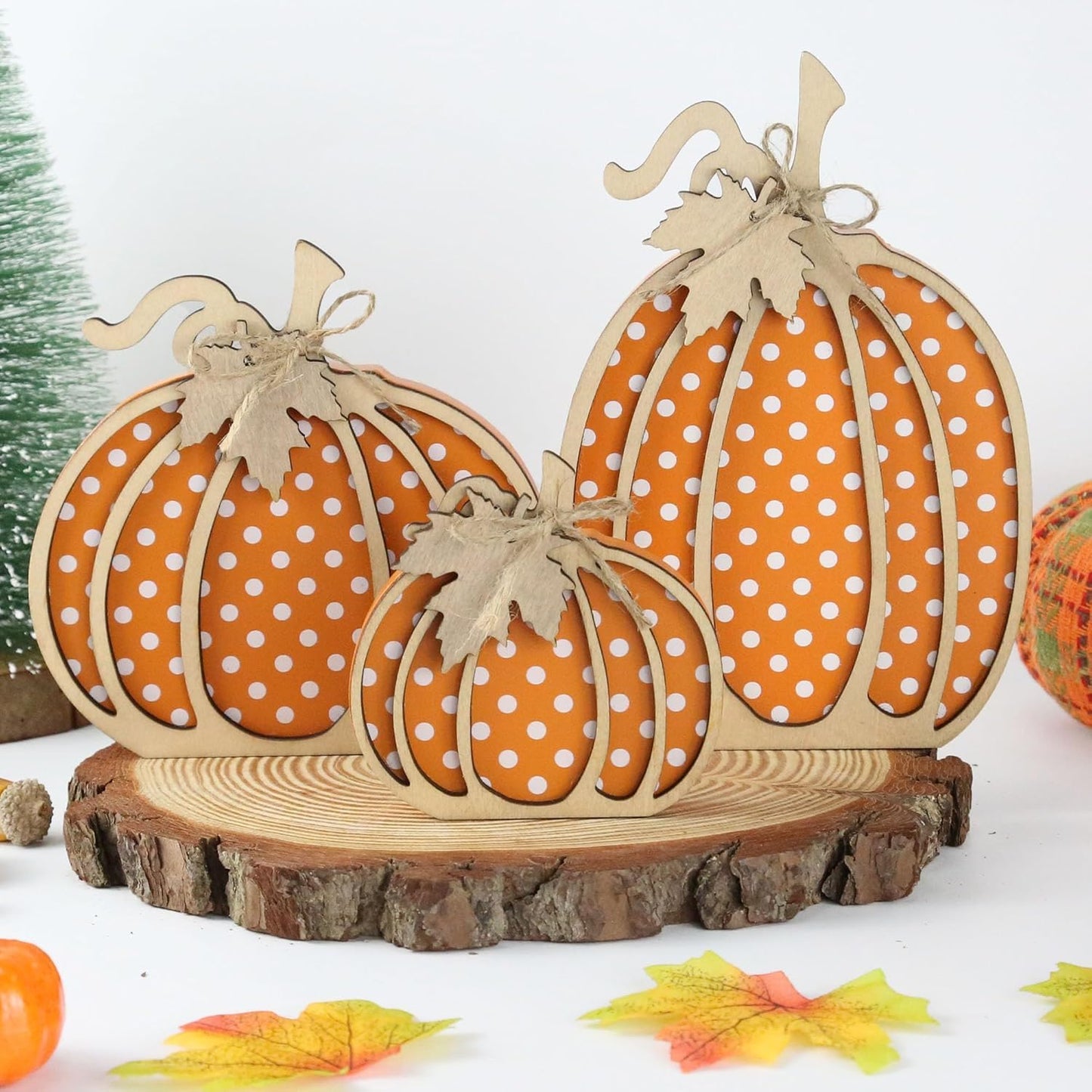 Fall Decor Wooden Pumpkin Decorations for Home 3PCS Autumn Pumpkin Farmhouse Harvest Decorations Self Sitters Mantel Table Sign Tiered Tray Decor