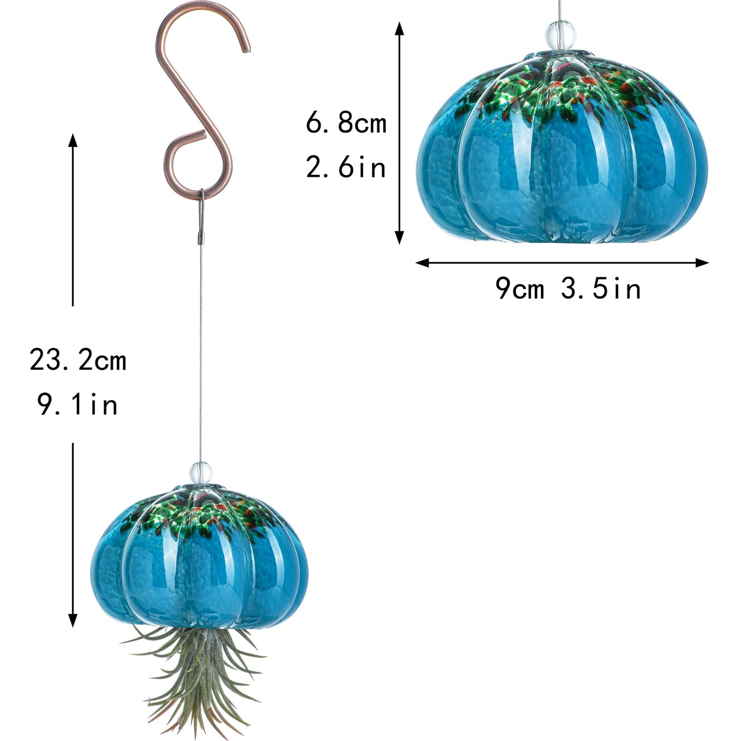 H&D HYALINE & DORA Handmade Blown Glass Hanging Jellyfish Air Planter for Live Succulent Air Plants (No Plants)
