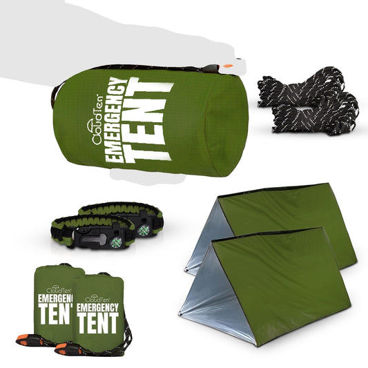 CloudTen Emergency Tent: Lightweight 2 Person Survival Tent with Multi-Function Paracord Bracelets - Essential Survival Gear & Bug Out Bag Items for Preppers, Hikers, Survivalists, Campers, Boy Scouts