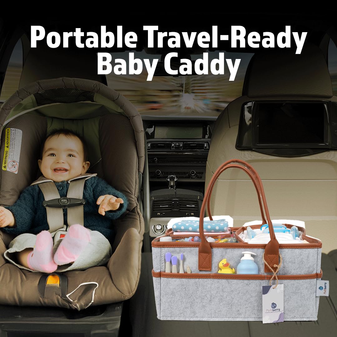 Melliberry Baby Diaper Caddy Changing Table Organizer - Baby Basket Diaper Caddy Organizer with Handle - Basket for Nursery with Changing Pads & Storage