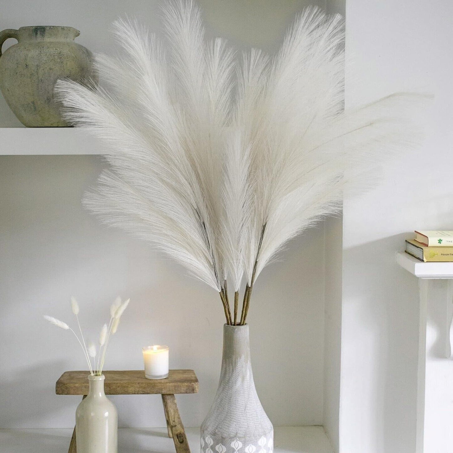 Wttisel 38" 10 Stems White Pampas Grass Tall Decor - Faux Pampas Grass Decor Tall for Floor Vase Boho Home Wedding Mothers Day Decoration