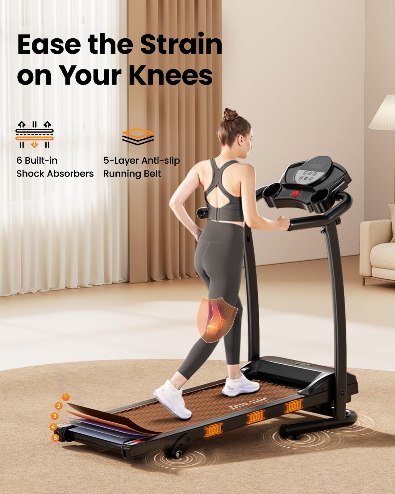 YUEJIQI Treadmills for Home, 3.0HP Folding Treadmill with Incline, Small Space Portable Running Machine, 240 Lbs Capacity with 12 Preset PROG, LED Display, Speaker and Cup Holder