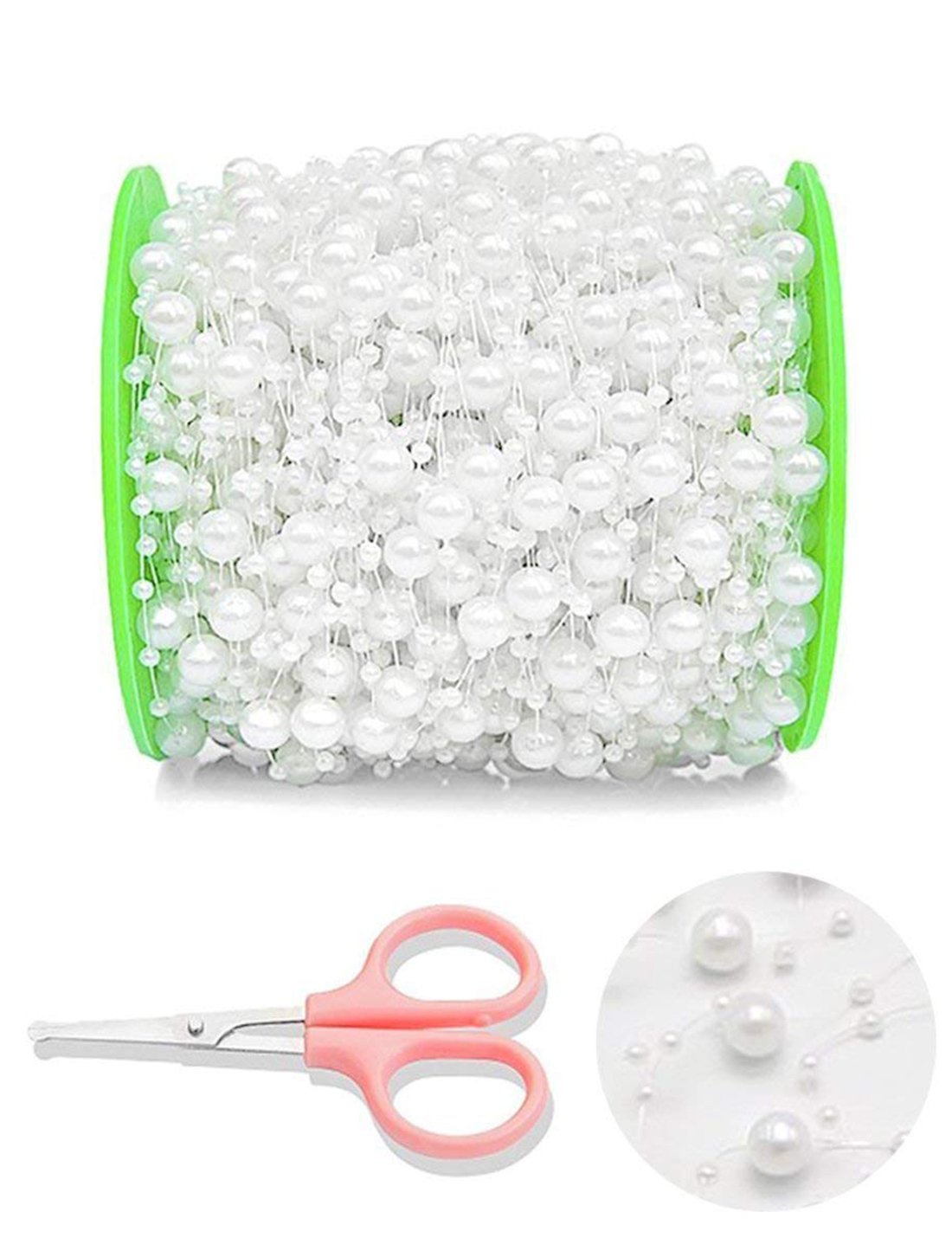 DomeStar 200FT White Pearls String, Artificial Pearl Strand Beaded Wire, for Home Decor, Garland Flowers, Party Supplies, DIY Crafts