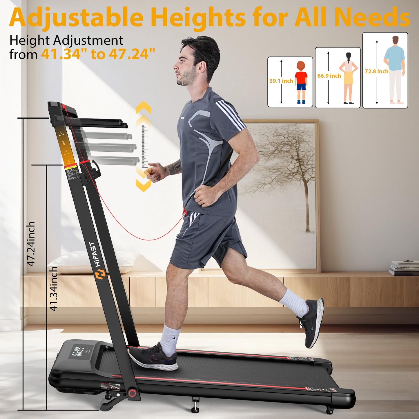 HiFast Walking Pad Treadmill, 3.0HP Under Desk Treadmills with Handle Bar and Incline, 300lbs Capacity with Removable Desk Workstation, Foldable Treadmill with Remote Control, APP for Home Office