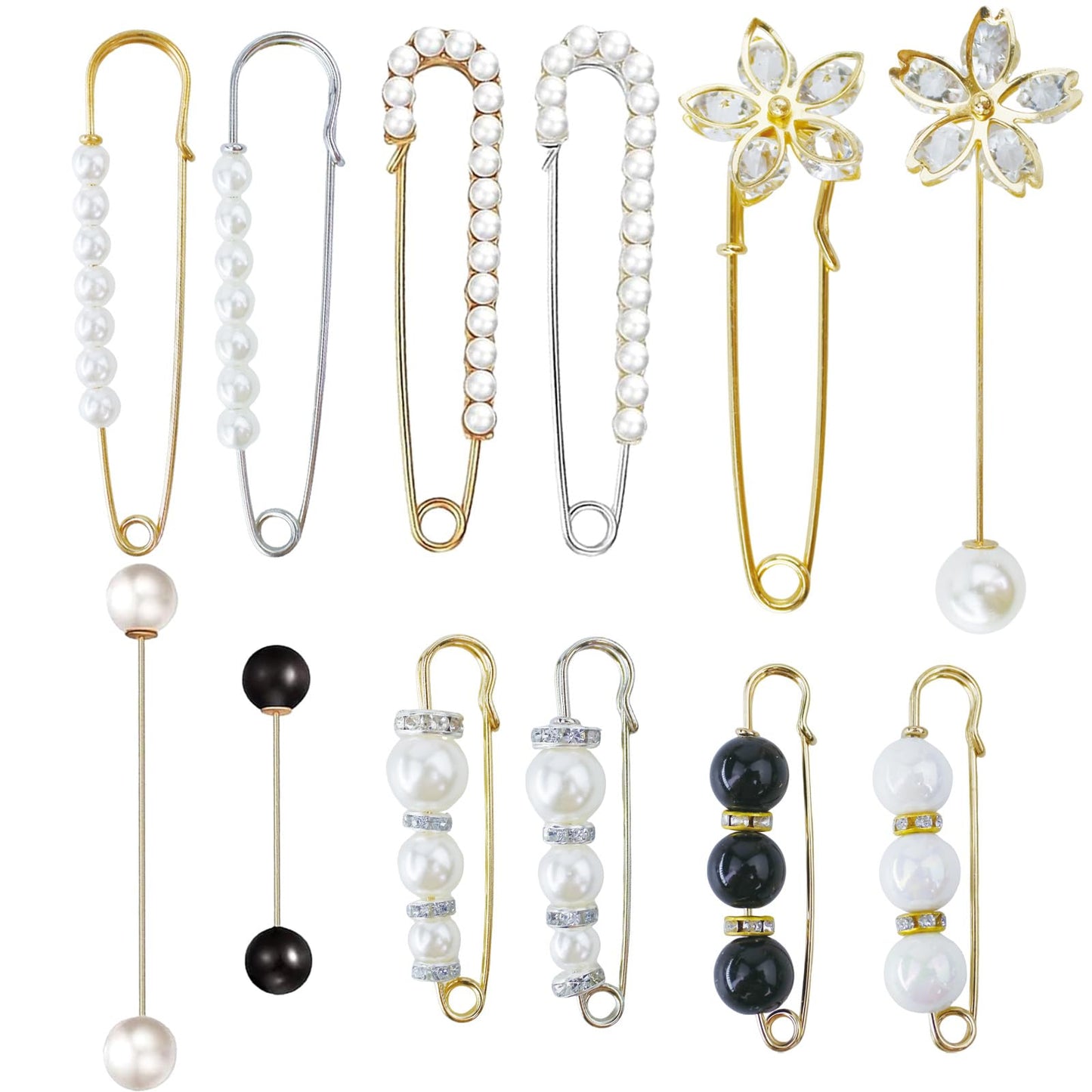 12 PCS Sweater Shawl Clips Retro Sweater Shawl Clips Faux Crystal Pearl Brooch Pins for Women Girls Costume Accessory