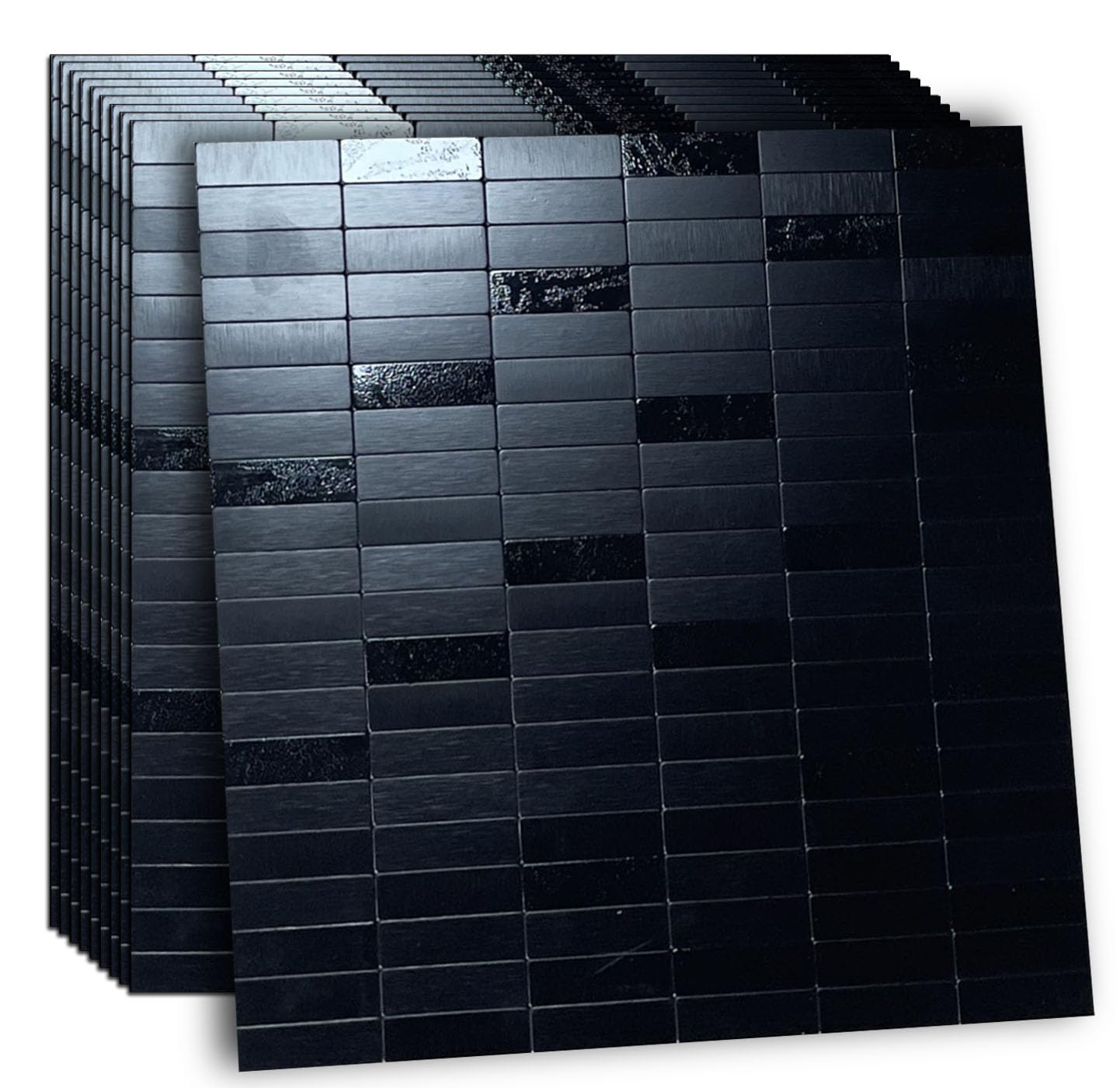 XUANINY Peel and Stick Tile Backsplash Self- Adhesive Wall Tiles Aluminum Mosaic Sticker for Kitchen (11.33"x11.92" Per Sheet, Pack of 10 pcs) (Black Brushed 10)