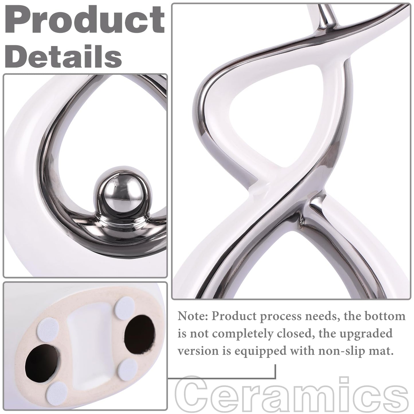 PlivBloom Silver White Abstract Ceramic Modern Sculpture, Knick Knacks Statues for Living Room, Shelf, TV Stand, Coffee Table, Dining Room, Office, Bedroom, Home Decor, Centerpiece, Great Gift Idea