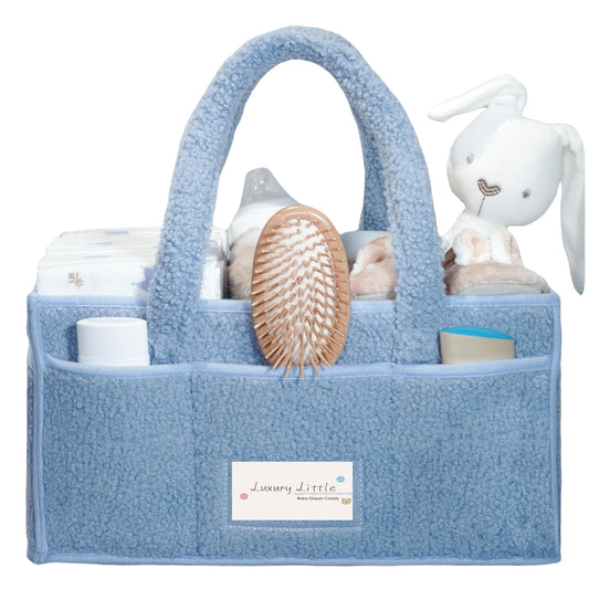 luxury little Diaper Caddy Organizer, Large Cotton Rope Nursery Baby Basket, Changing Table Organizer for Baby Diaper Storage, Portable Car Organizer with Removable Divider (Blue)