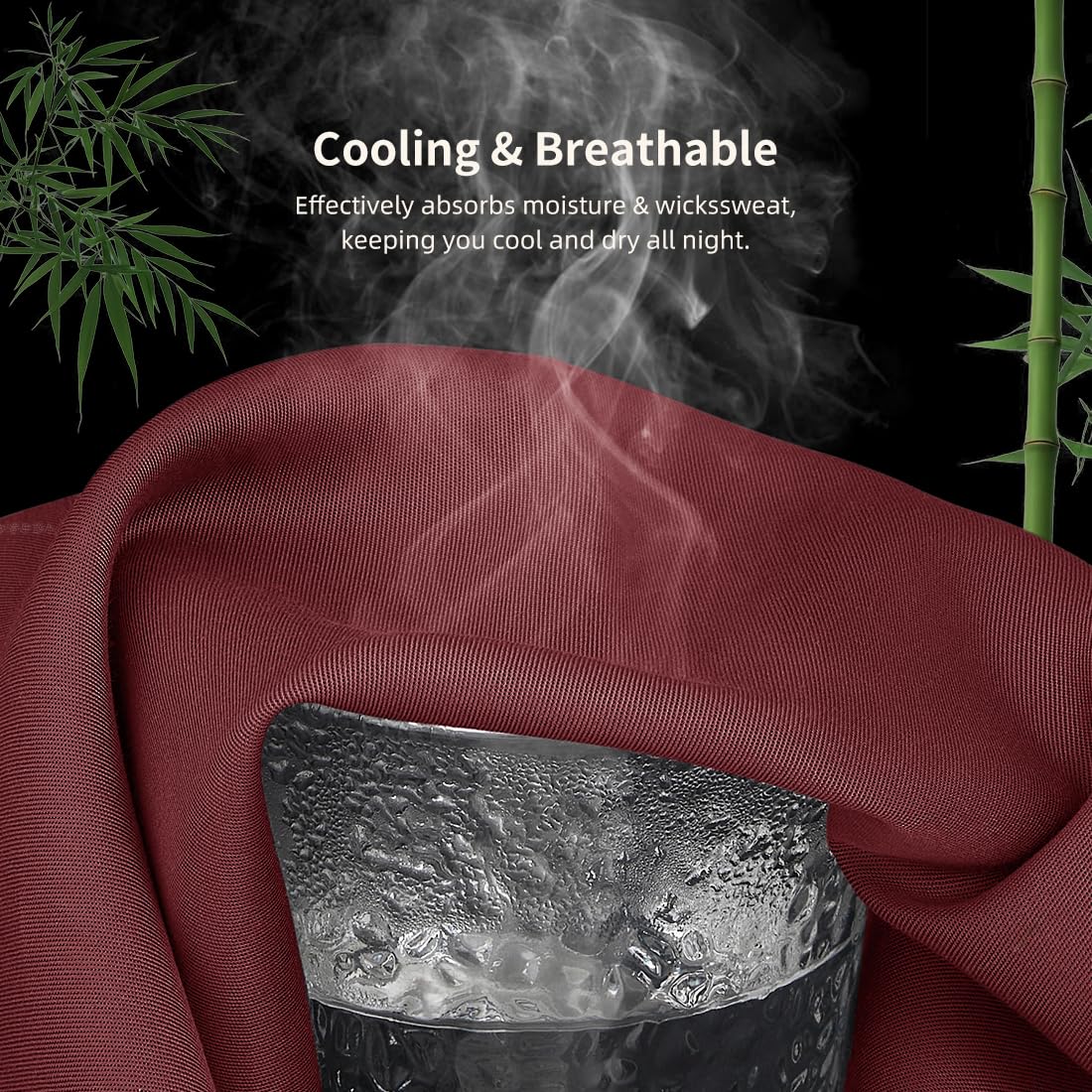 Body Pillowcase, Cooling Viscose from Bamboo Pillow Cover with Zipper Closure, Soft Moisture-Wicking for Hot Sleepers, Hair and Skin-Friendly, Burgundy, 1 Pack