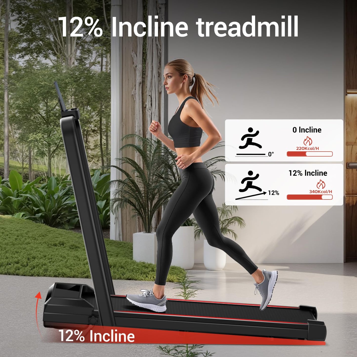 12% Incline Walking Pad Treadmills for Home and Office, 3-in-1 Folding Treadmill, Portable Under Desk Treadmill with 2.5 HP Quiet Brushless, 300 LBS Capacity