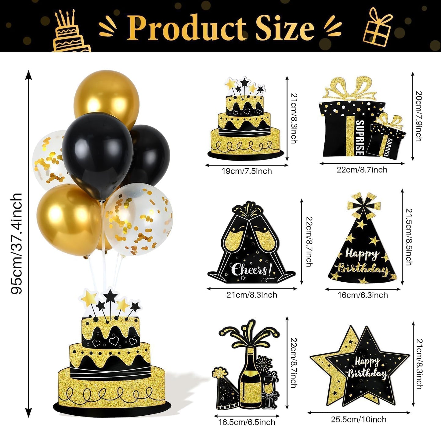 6 Sets Balloon Stand Kit for Table Happy Birthday Black Gold Balloon Centerpiece Decor Black and Gold Balloon Stand Kit for 40th 50th 60th 70th Birthday Party Decoration