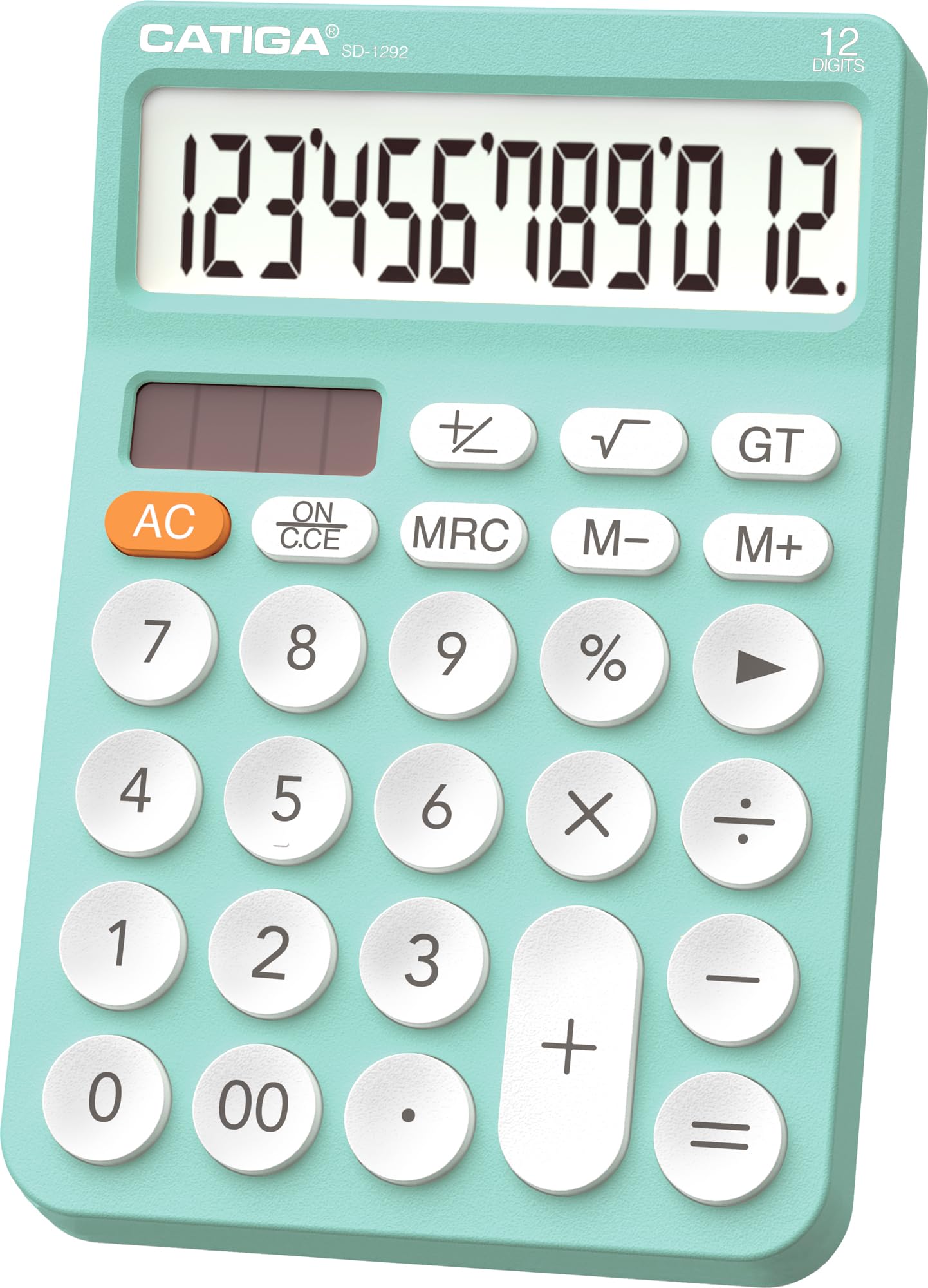 CATIGA 12 Digit Desktop Calculator Basic Desk Calculator with Large LCD Display, Big Buttons, 4 Function, Solar and Battery Dual Power, for Office, School, Home, SD-1292 Green