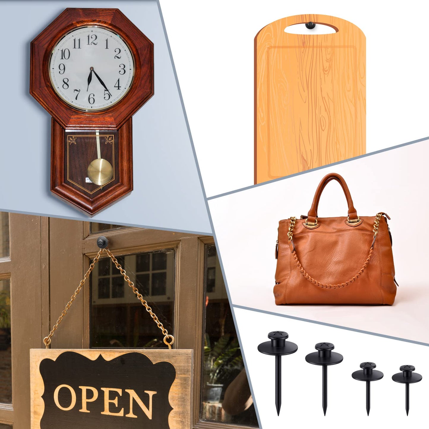 Zhengmy 40 Pcs Double Headed Picture Hangers Nails 4 Size Long Thumb Tacks Wall Nails for Hanging Pictures Decorative Push Pins Hooks for Tapestry Photo Office Home Decor(Black)