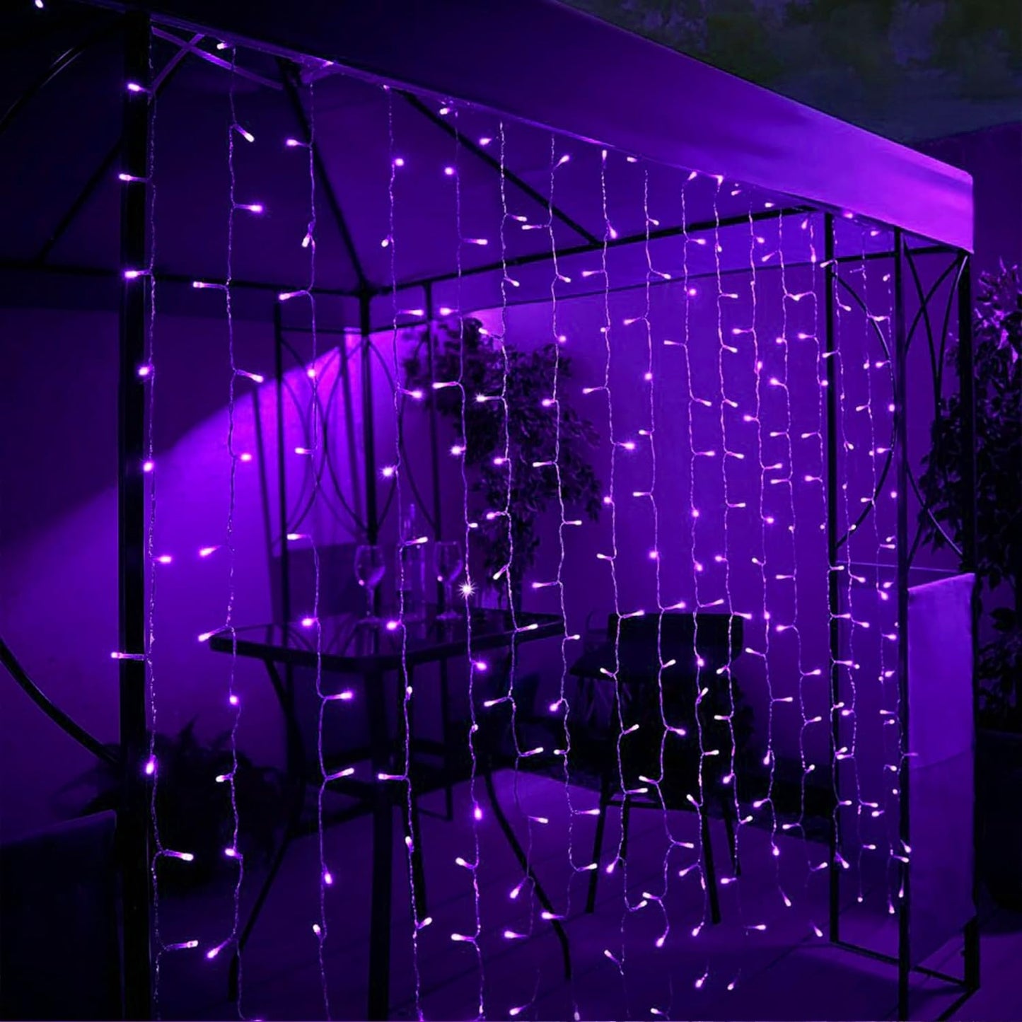 WATERGLIDE 300 LED Curtain Lights, Remote Control Christmas Hanging String Lights, 8 Lighting Mode, Plug in for Indoor Outdoor Halloween Holiday Party Garden Backdrop Wedding Home Decor, Purple