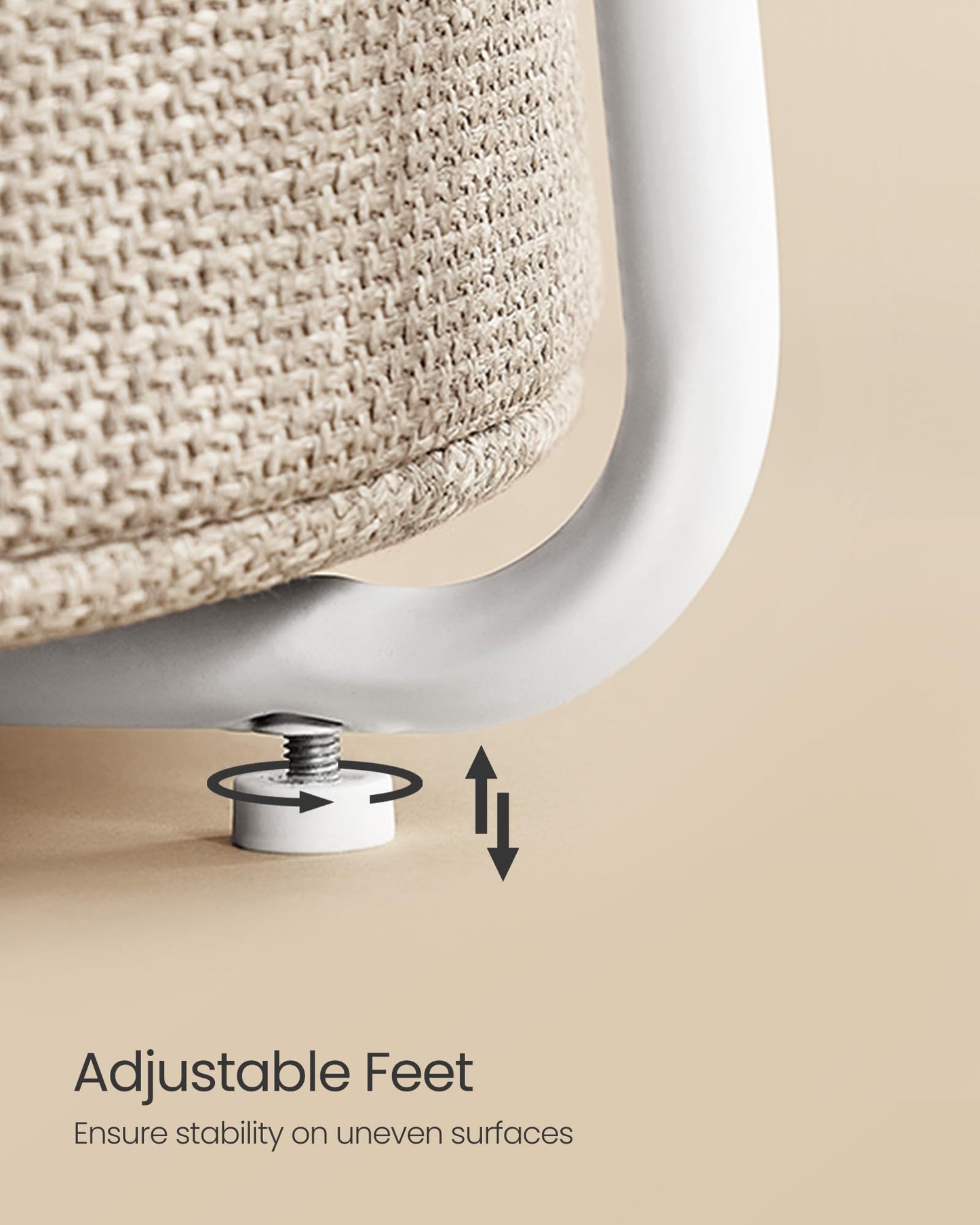 VASAGLE Nightstands, Set of 2 Small Round Side Tables with Fabric Basket, Bedside End Tables, for Bedroom, Matte White and Camel Brown ULCT665W01