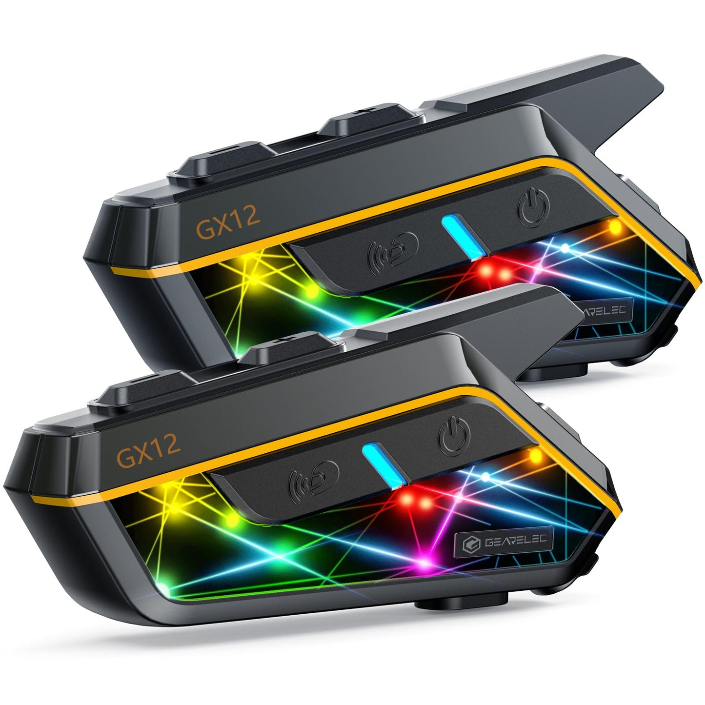 gearelec Helmet Bluetooth Intercom 【Multitasking Audio】【Mesh Intercom】, 10 Riders 2000M Motorcycle Communicaiton Systems，Motorcycle Bluetooth Headset with HiFi Sound/RGB Light/Music Sharing, 2 Pack