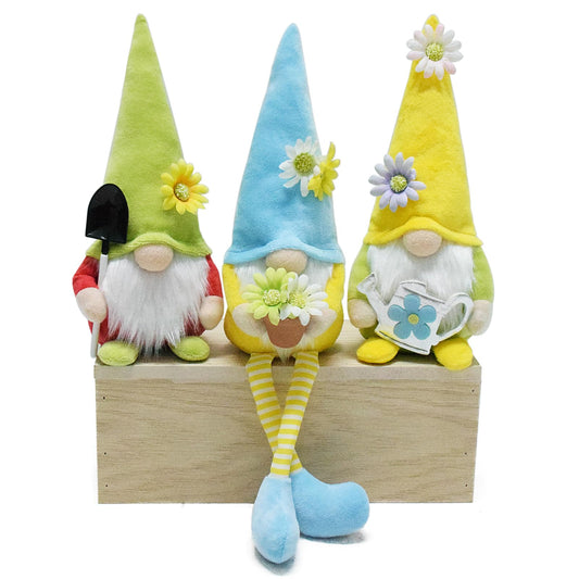 Attiigny Spring Flower Gnome Plush, Set of 3 Flower Spring Summer Gnomes Holiday Ornaments, Handmade Shelf Tiered Tray Decorations Gifts Santa Dolls for Home