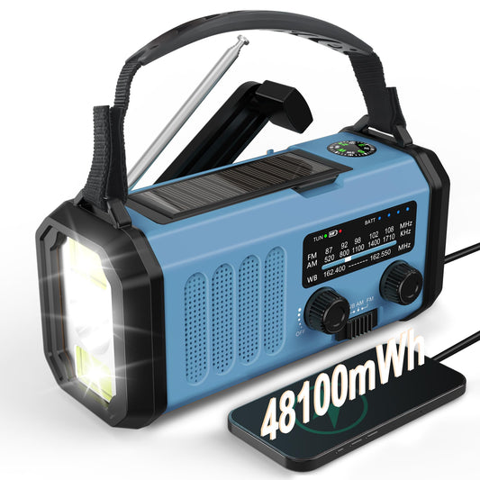 Emergency Radio, Solar Hand Crank AM FM NOAA Weather Radio,Portable Dynamo Survival Radio,Super Bright Crank Flashlight,Reading Lamp,Compass,SOS for Home Hurricane Storm Outdoor Camping Emergency Kit