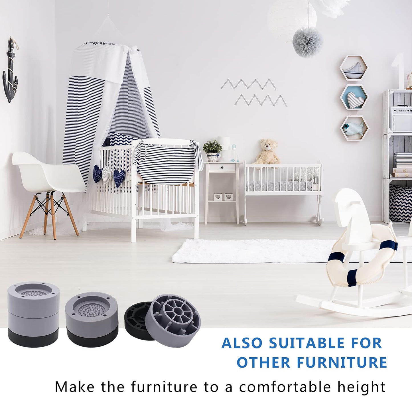 HANIHUA Furniture Risers 2 inch (Set of 4) Round Bed Risers Heavy Duty 1 inch 3inch, Adjustable Bed Lifts Riser for Desk, Table, Sofa, Chair Supports Up to 1,300 lbs