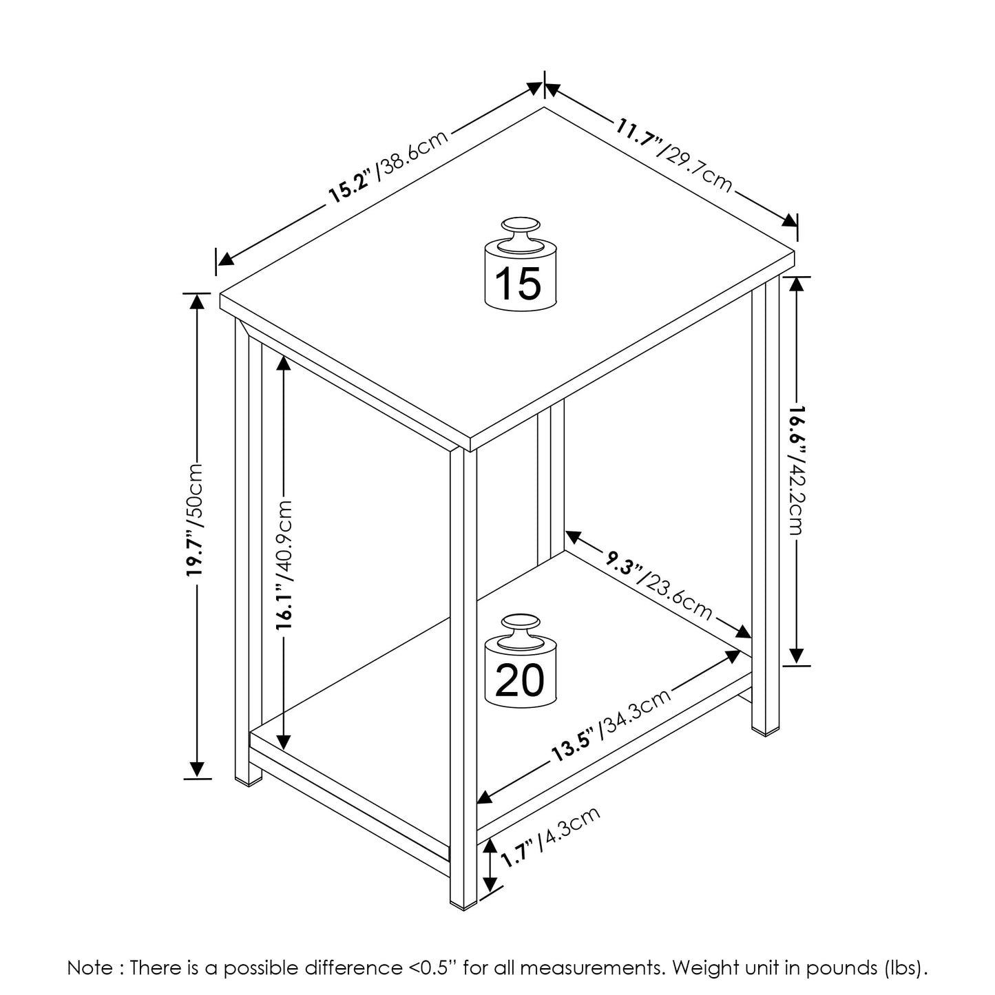 Furinno Simplistic Metal Frame End Table, 1-Pack, Amber Pine