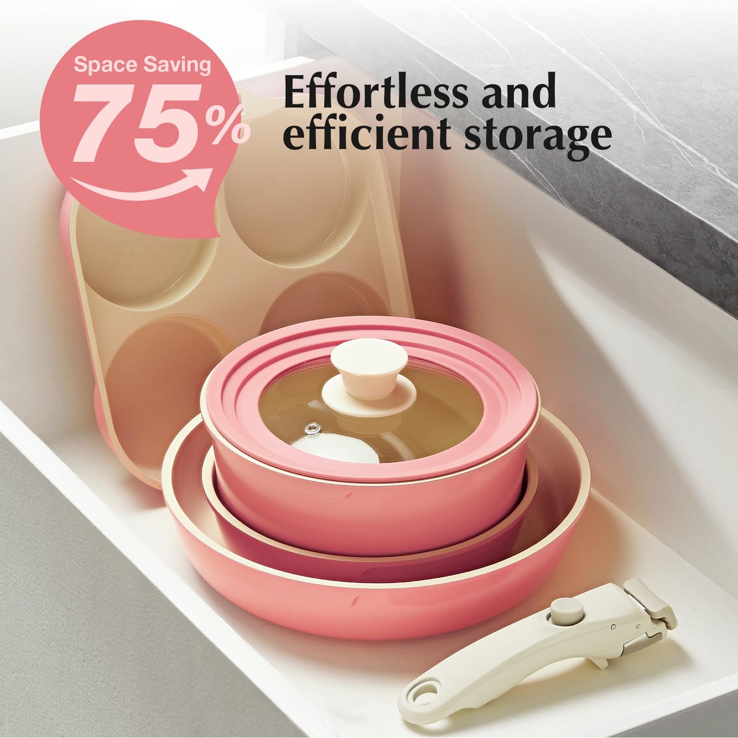 Ceramic Pots and Pans Set Non Stick, 7 Pcs Nonstick Cookware Set with Detachable Handle RV Camping Induction Kitchen Cookware Set Non Stick, PFAS PFOA & PTFE Free