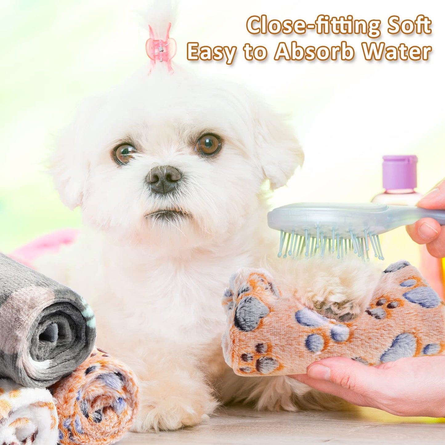 Tegeme 12 Pieces Pet Blanket Soft Fleece Dog Fluffy Doggie Warm Felt Throw Spring Cute Paw Print Puppy Kitten Sleep Mat Bed Covers for Cat(23 x 16 Inch,Dark Gray, White, Camel)