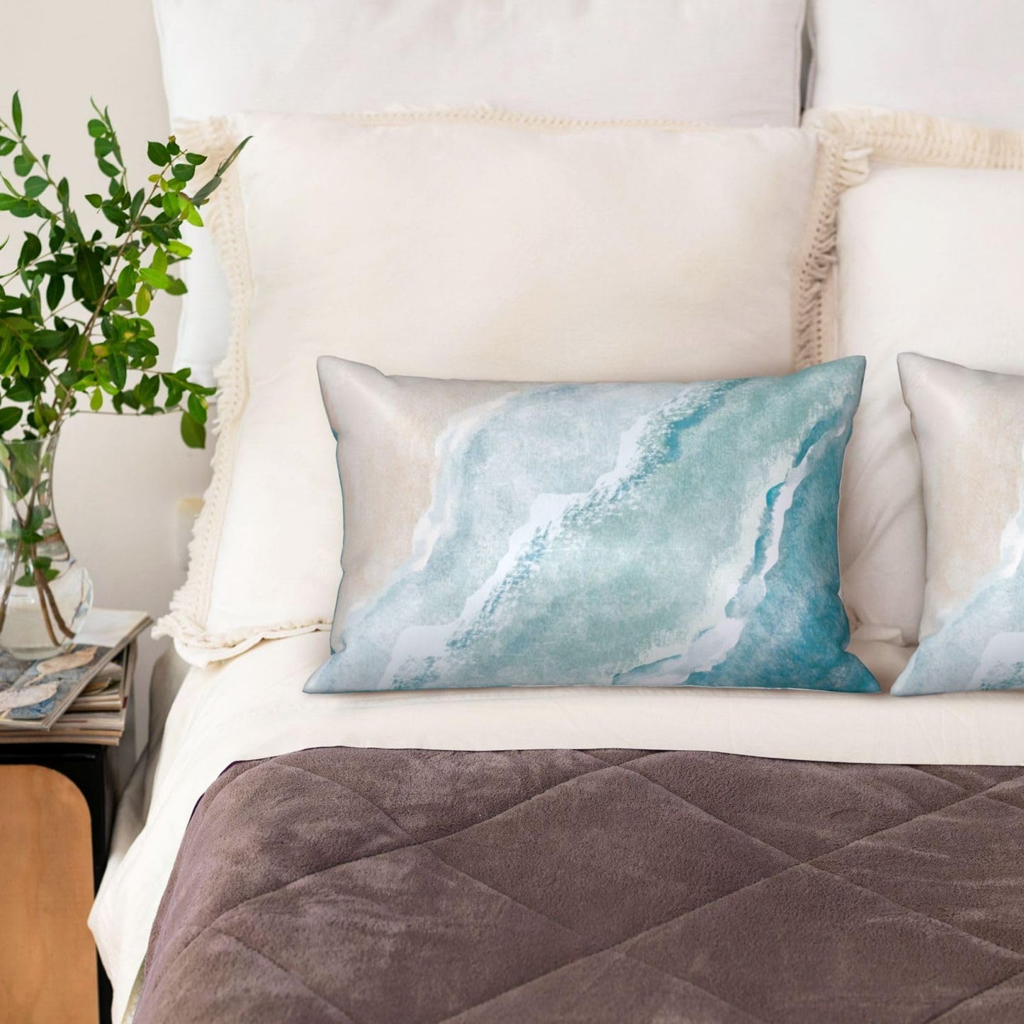 1 Pack Satin Pillowcase for Hair and Skin Bohemian Abstract Beach Imitation Silk Pillowcase with Hidden Zipper Soft Smooth Cooling Pillow Cover Standard Size for Bedroom Sofa 20”x26”