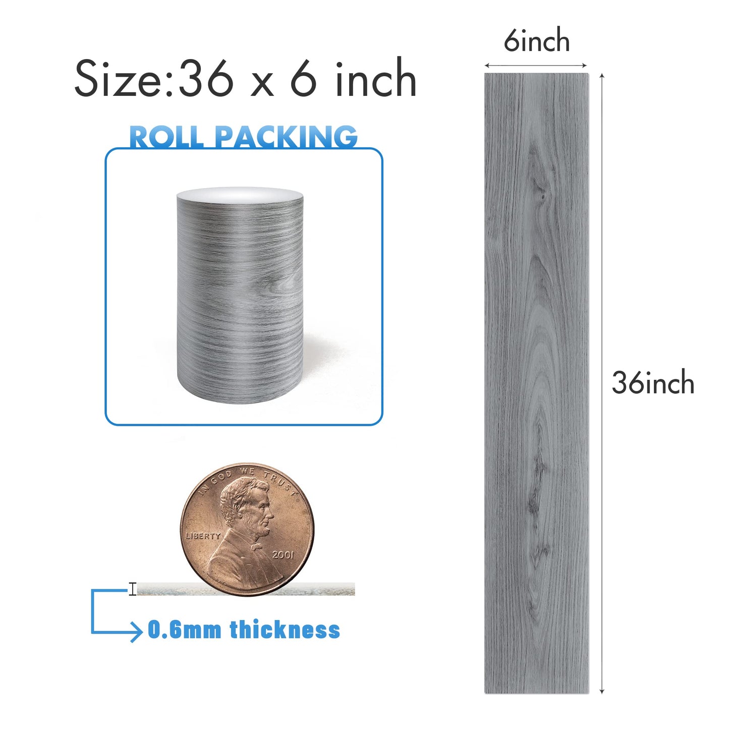 Grey Wood Peel and Stick Floor Tile, 36 Pack 54 Sq.Ft,(NO Sticky Residue Left) Vinyl Flooring Tiles Wood Plank, Self-Adhesive DIY Flooring for Bathroom,Bedroom, Living Room, (36" x 6") Nature Grey