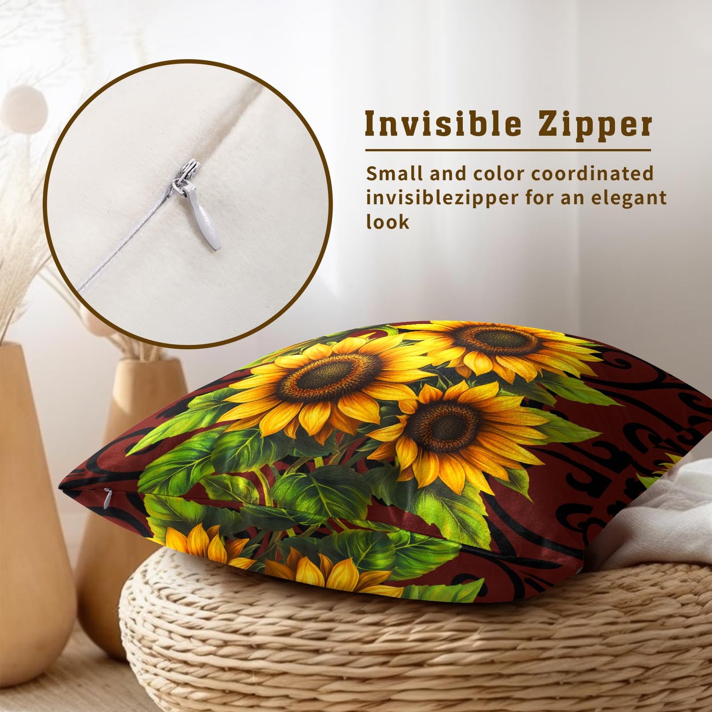 Giwawa Sunflower Floral Throw Pillow Covers 18x18 Inch Abstract Boho Decorative Pillow Case Set of 2 Couch Cushion Cover for Home Sofa Bedroom