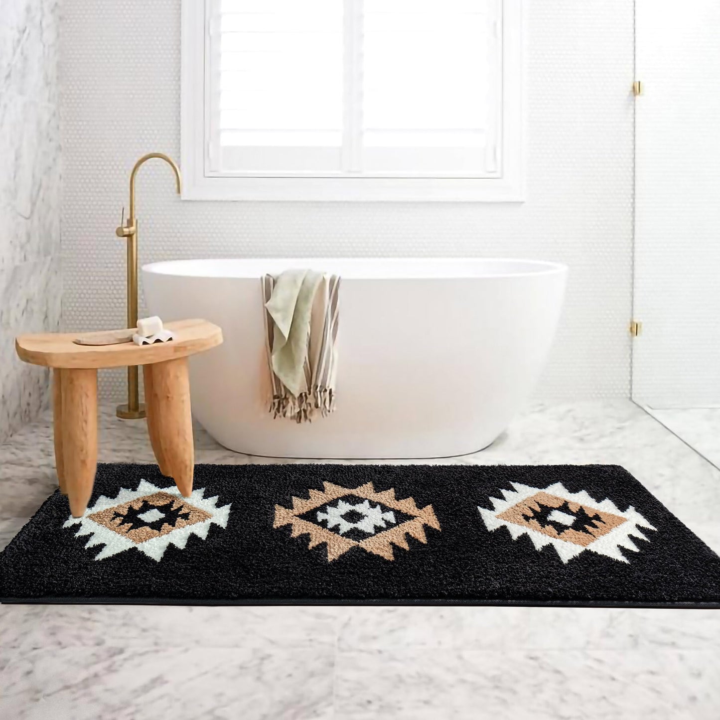 DEXDE Bathroom Runner Rug 24x60 Boho Long Bath Mat Rug for Bathroom Bedroom Hallway Kitchen Luxury Soft Absorbent Large Modern Geometric Carpet Western Farmhouse Carpet, Black