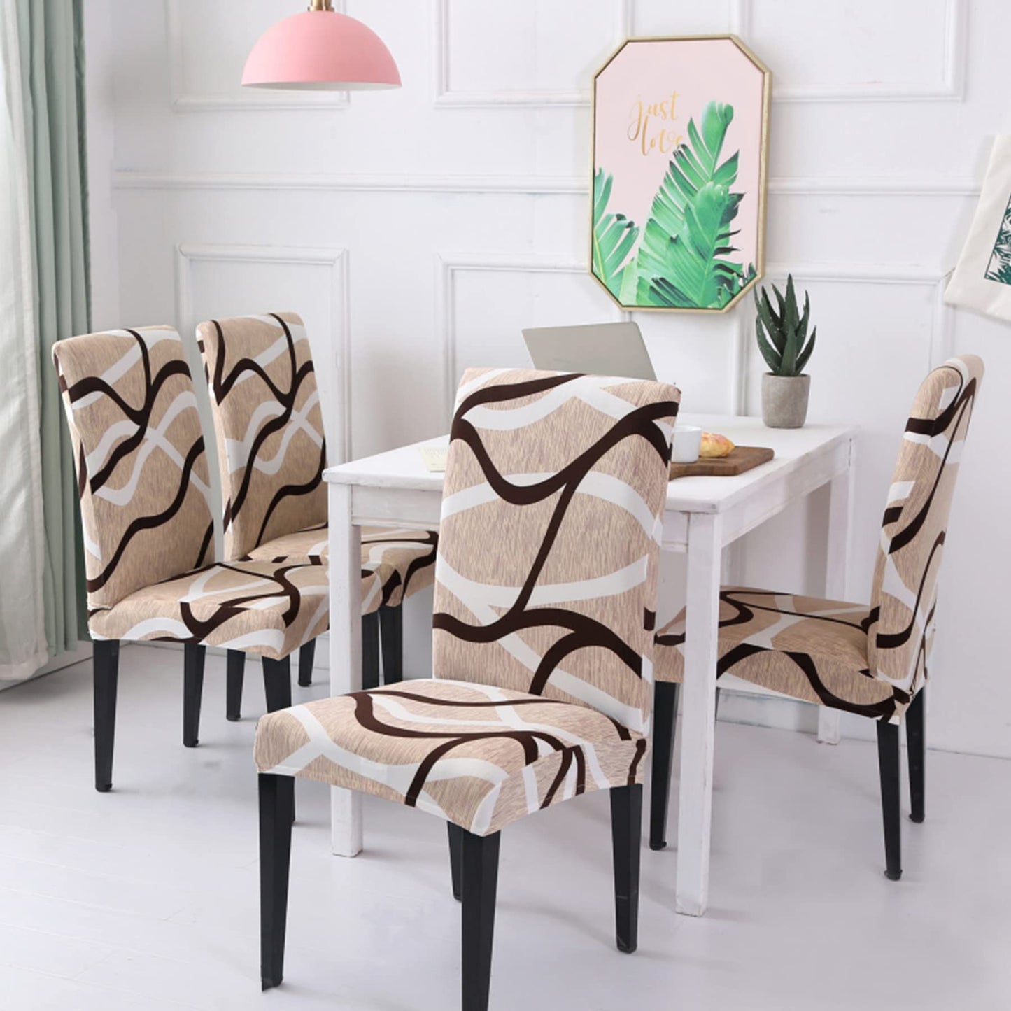 HZDHCLH Chair Covers for Dining Room Set of 4,Stretch Spandex Parsons Chair Slipcovers,Washable Anti-dust Chair Seat Covers for Kitchen,Wedding,Party (Beige, 4 Pack)