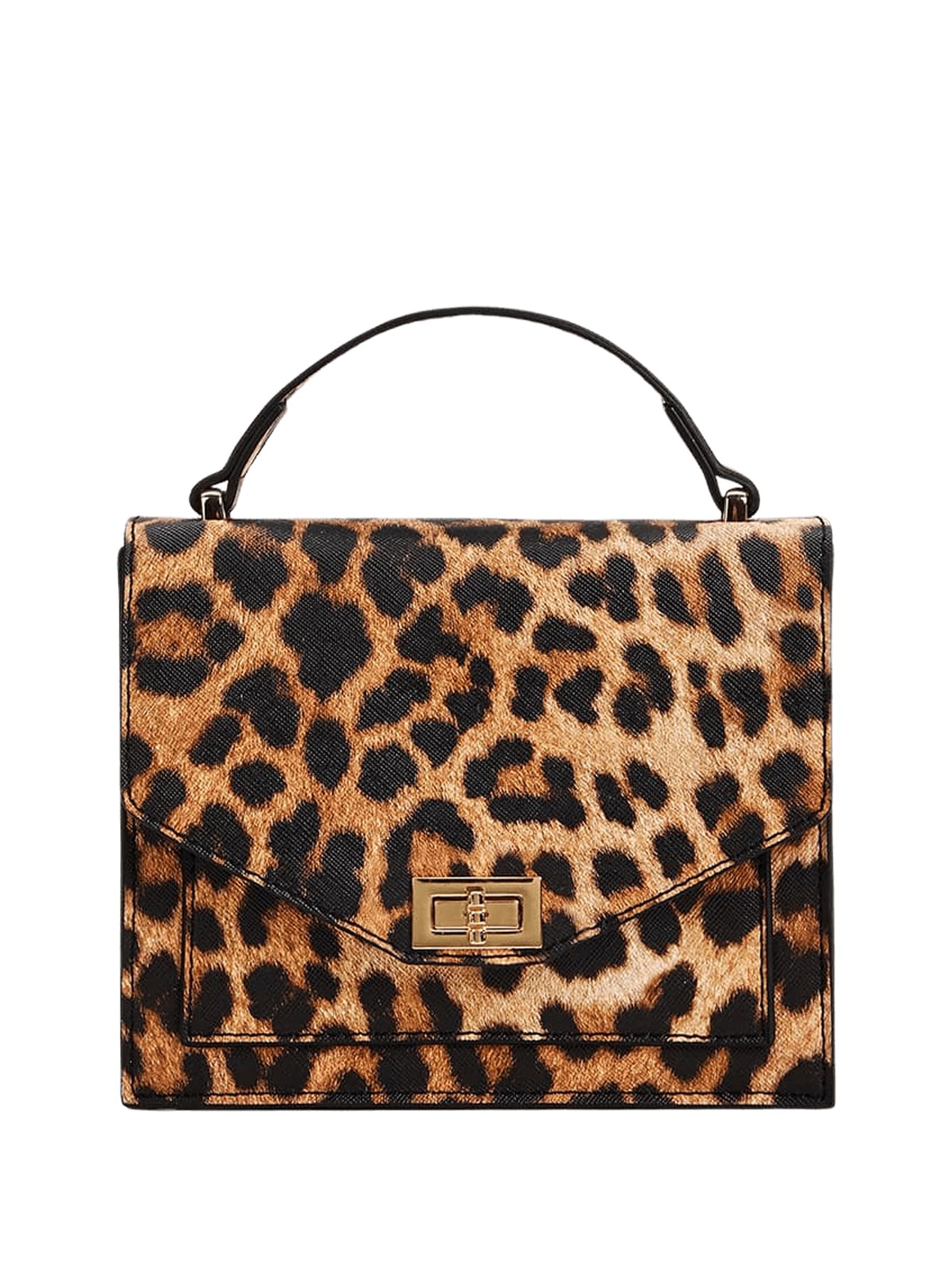 Verdusa Women's Leopard Print Handbags Mini Twist Lock Satchel Bag Clutch Purses Square satchel bags Brown One-Size