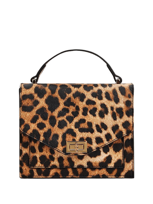 Verdusa Women's Leopard Print Handbags Mini Twist Lock Satchel Bag Clutch Purses Square satchel bags Brown One-Size