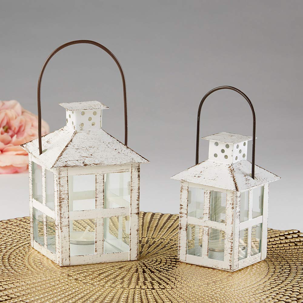 Kate Aspen Rustic Farmhouse Decor White Candle Holder Lantern Decorative (5 Inch), Wedding Decoration, Centerpiece Table Decorations, Home Decor, Shelf Decor, Fireplace Lantern