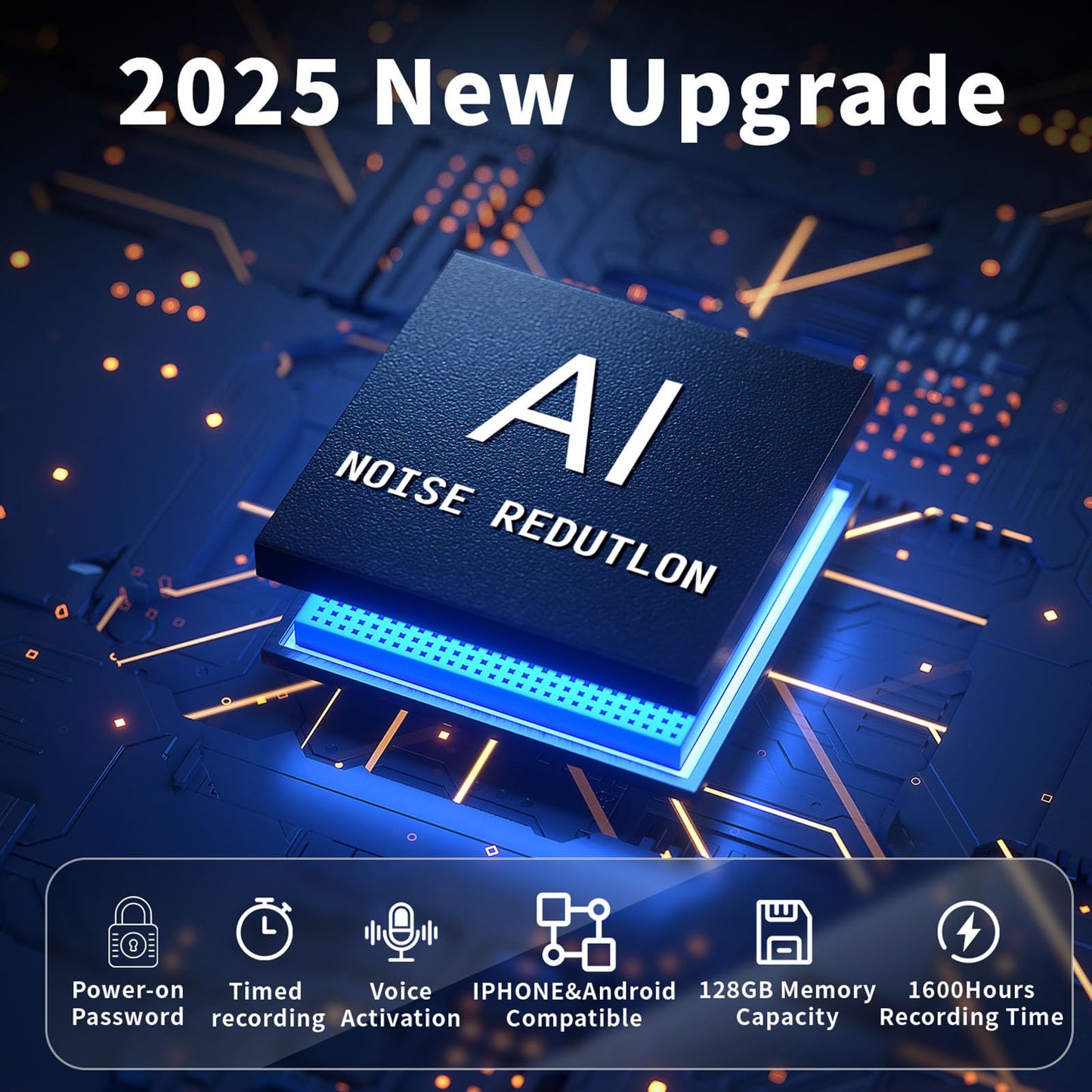 128GB AI Digital Voice Recorder with Playback,Voice Activated Audio Recorder,mini Recording Device,Timed Recording,Conference/Lecture/Classroom Learning,Portable Gifts,mini Tape Recorder,MP3 Player