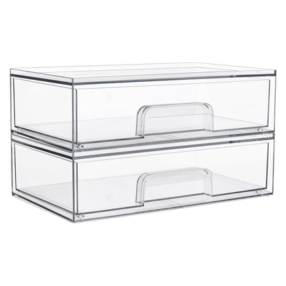 Vtopmart 12.1''W Clear Stackable Storage Drawers,2 Pack Acrylic Plastic Organizers Bins for Makeup Palettes, Cosmetics, and Beauty Supplies,Ideal for Vanity, Bathroom,Cabinet,Desk Organization
