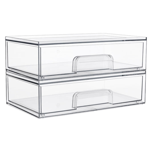 Vtopmart 12.1''W Clear Stackable Storage Drawers,2 Pack Acrylic Plastic Organizers Bins for Makeup Palettes, Cosmetics, and Beauty Supplies,Ideal for Vanity, Bathroom,Cabinet,Desk Organization