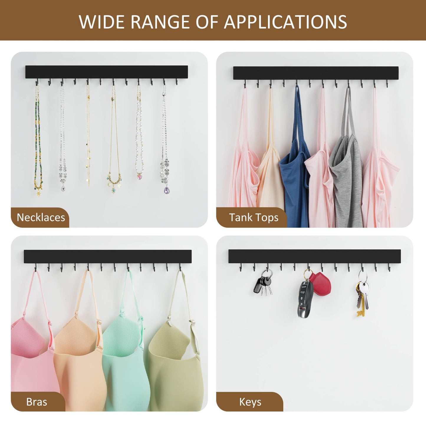 ZEDODIER 2 Pack Wodden Tie Hanger Wall Mounted, Space Saving Belt Organizer for Man with 24 180° Rotating Hooks, Space Saving Belt Storage Holder, Black